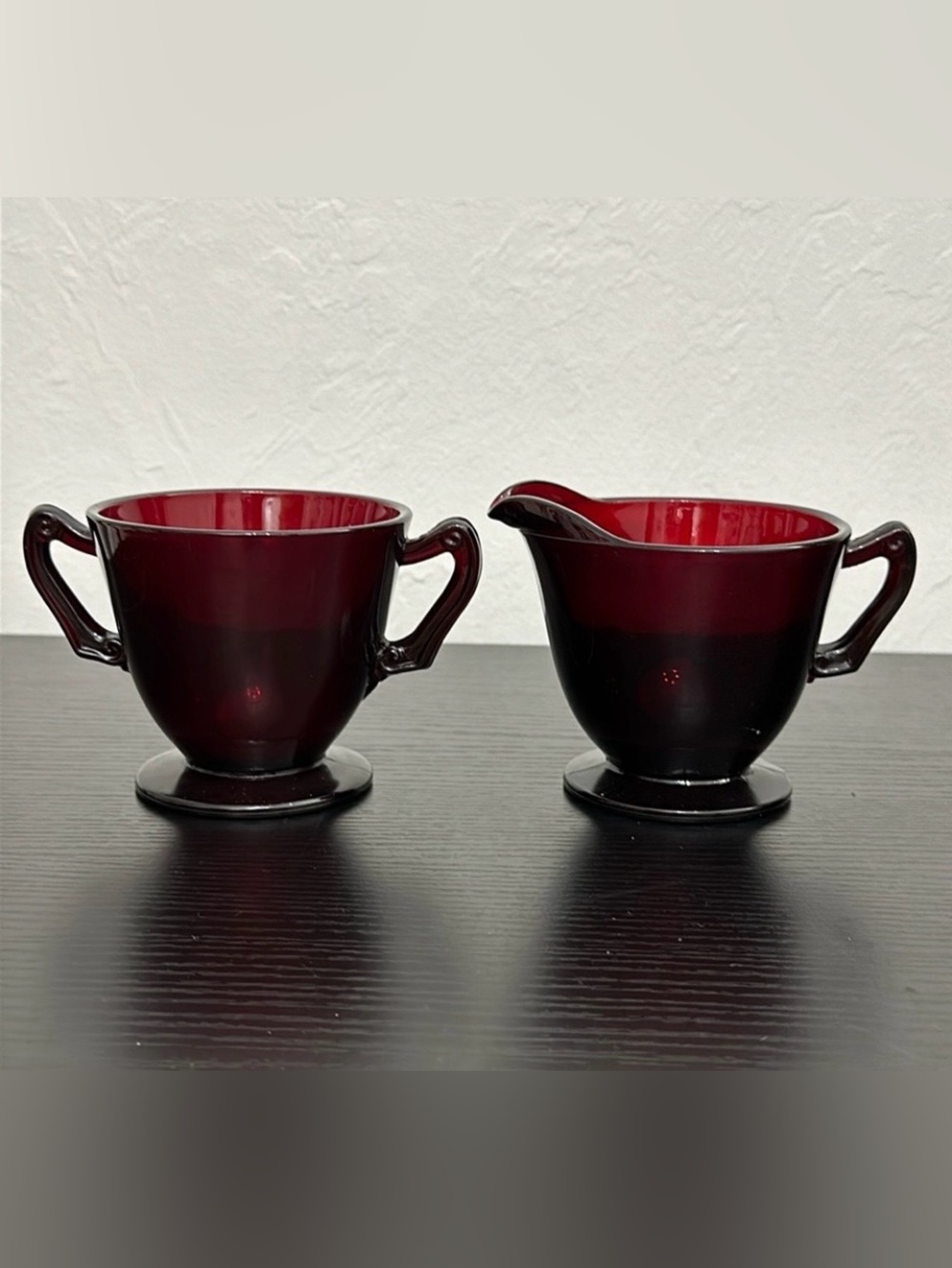 Anchor Hocking Royal Ruby Vintage Cream & Open Sugar Set